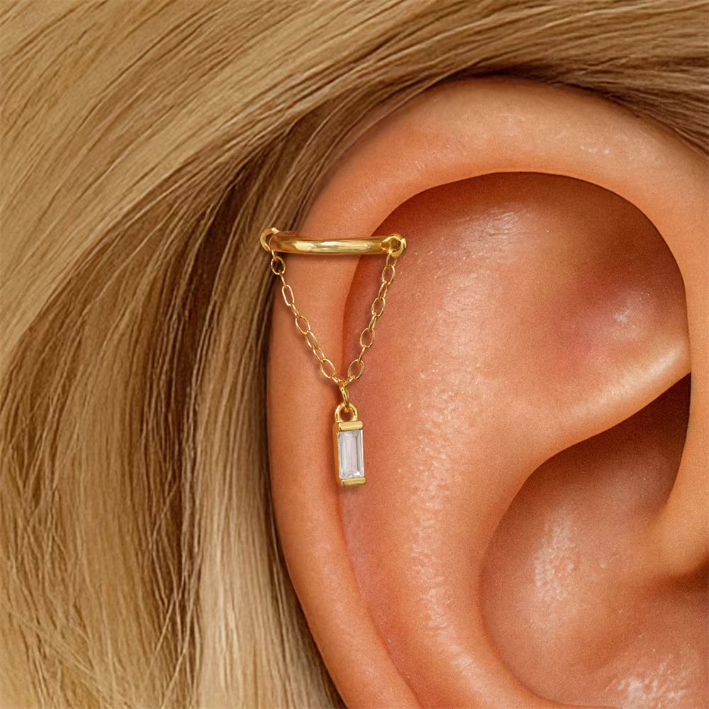 Baguette Drop Chain Earring