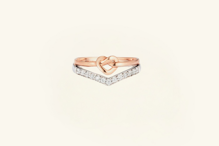 Knotted Heart Shape Inlaid Zircon Ring