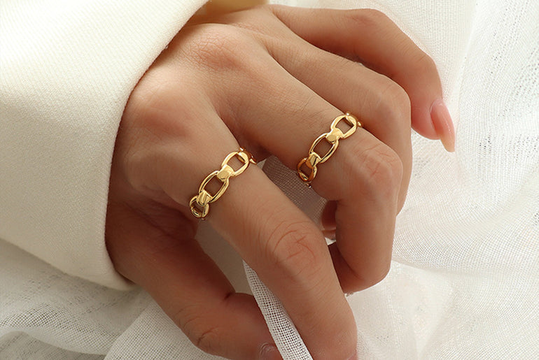Titanium Steel Gold-Plated Adjustable Ring