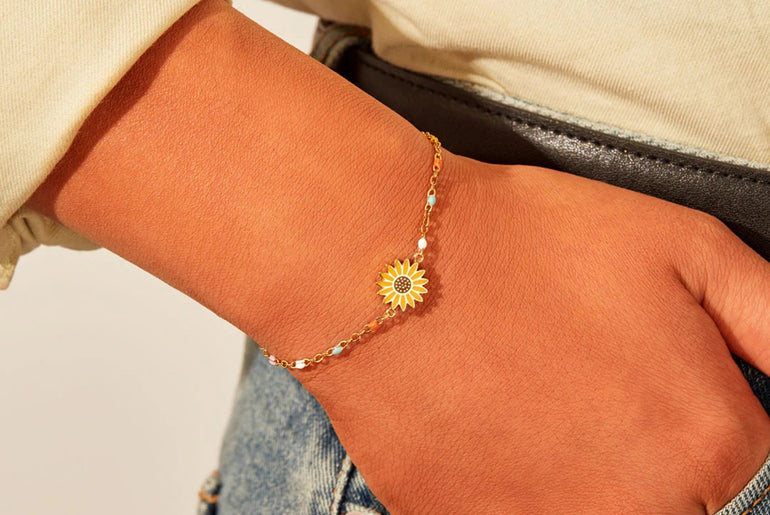 Sunflower Shape 18K Gold-Plated Bead Bracelet
