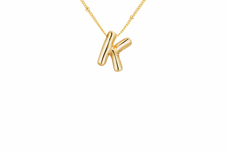 Gold-Plated Bubble Initial Necklace ( K - S )