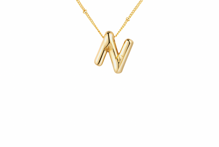 Gold-Plated Bubble Initial Necklace ( K - S )