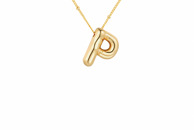 Gold-Plated Bubble Initial Necklace ( K - S )