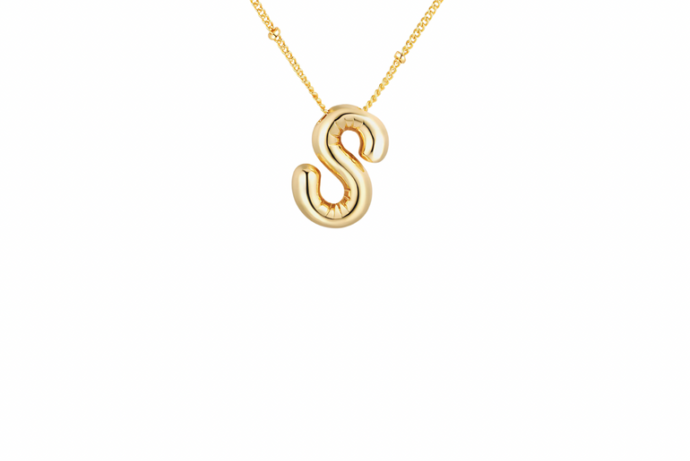 Gold-Plated Bubble Initial Necklace ( K - S )