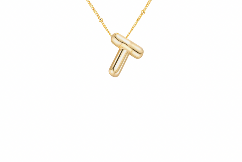 Gold-Plated Bubble Initial Necklace ( T - Z )