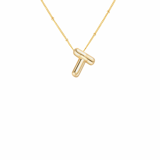 Gold-Plated Bubble Initial Necklace ( T - Z )