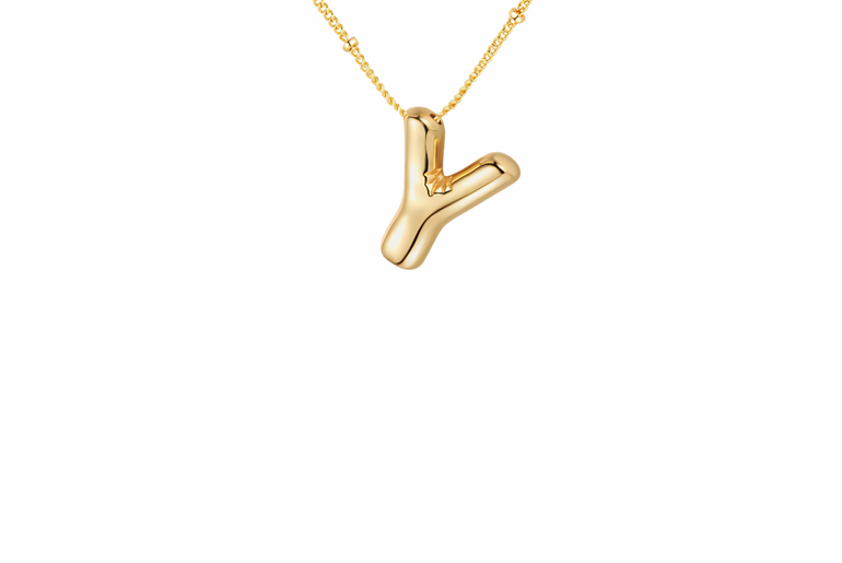 Gold-Plated Bubble Initial Necklace ( T - Z )