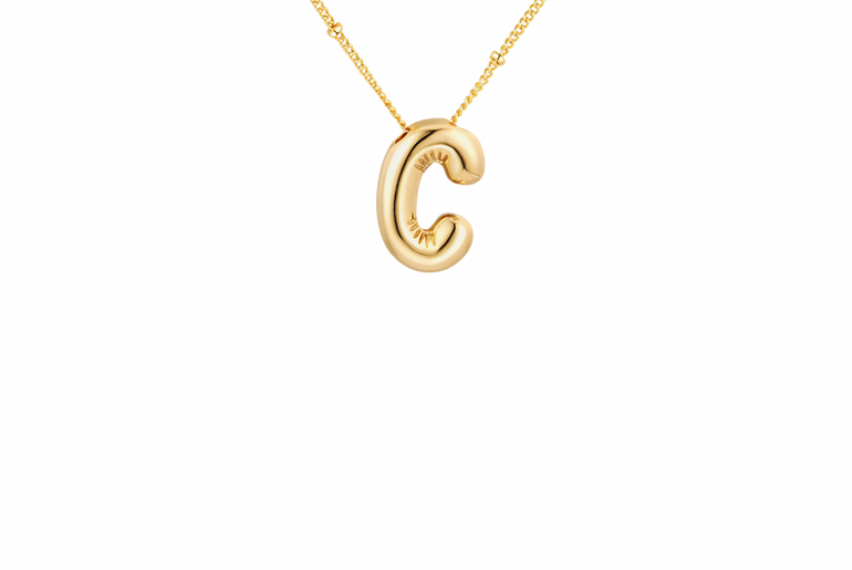 Gold-Plated Bubble Initial Necklace ( A - J )