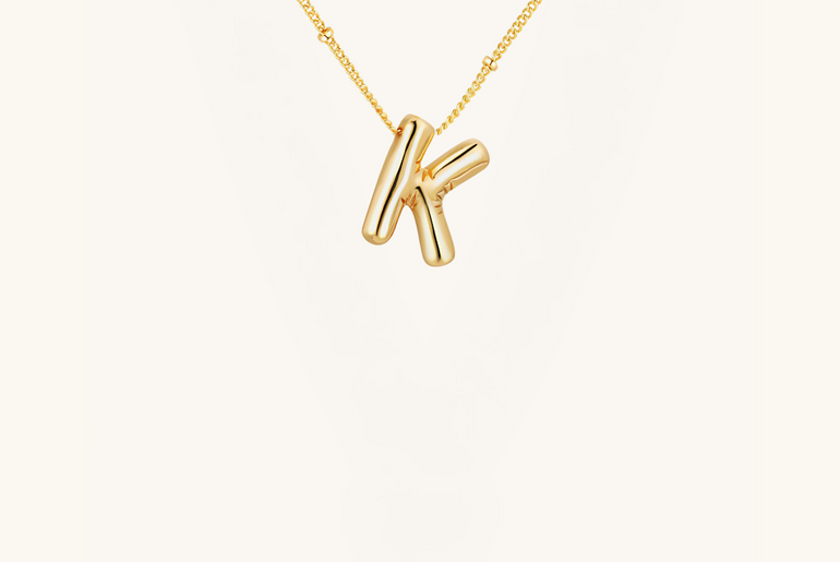 Gold-Plated Bubble Initial Necklace ( K - S )