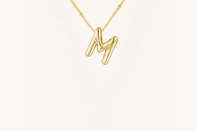Gold-Plated Bubble Initial Necklace ( K - S )