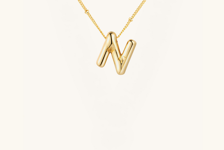 Gold-Plated Bubble Initial Necklace ( K - S )