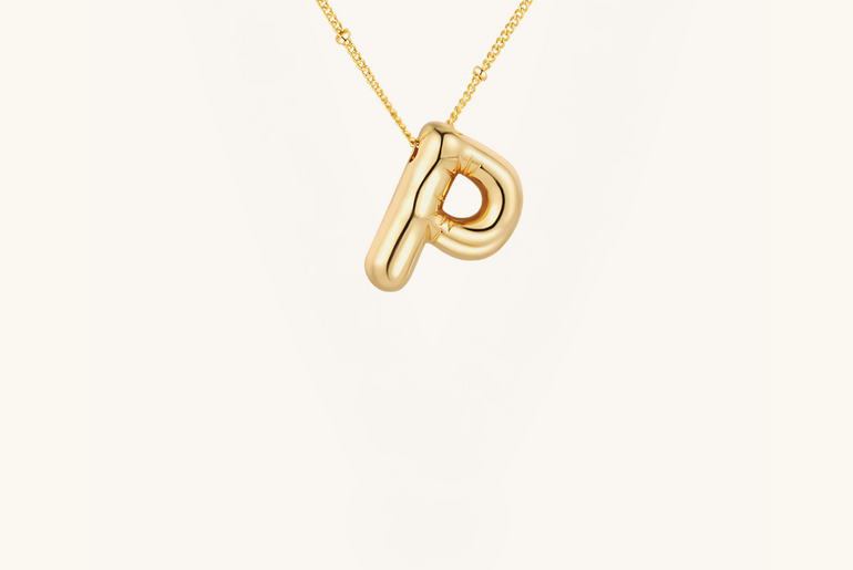 Gold-Plated Bubble Initial Necklace ( K - S )