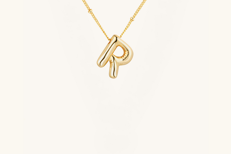 Gold-Plated Bubble Initial Necklace ( K - S )
