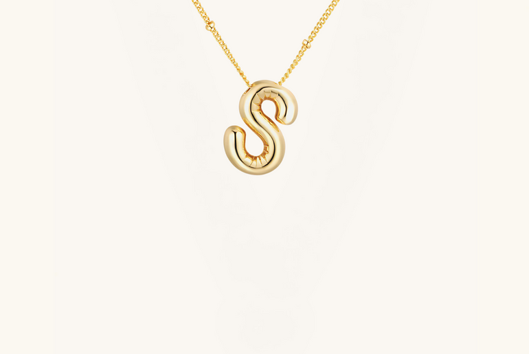 Gold-Plated Bubble Initial Necklace ( K - S )