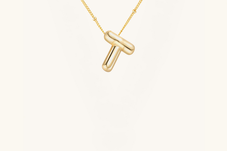 Gold-Plated Bubble Initial Necklace ( T - Z )