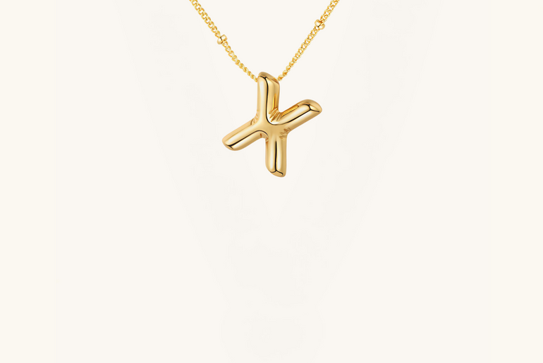 Gold-Plated Bubble Initial Necklace ( T - Z )