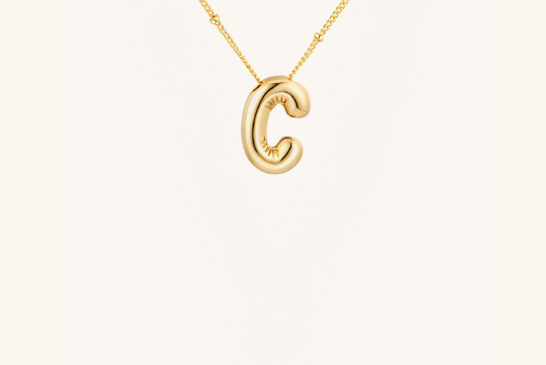 Gold-Plated Bubble Initial Necklace ( A - J )