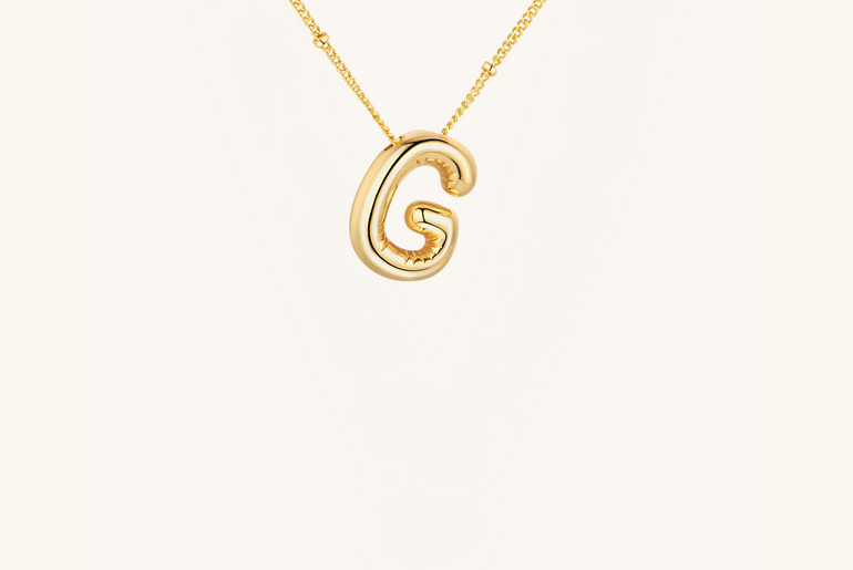 Gold-Plated Bubble Initial Necklace ( A - J )